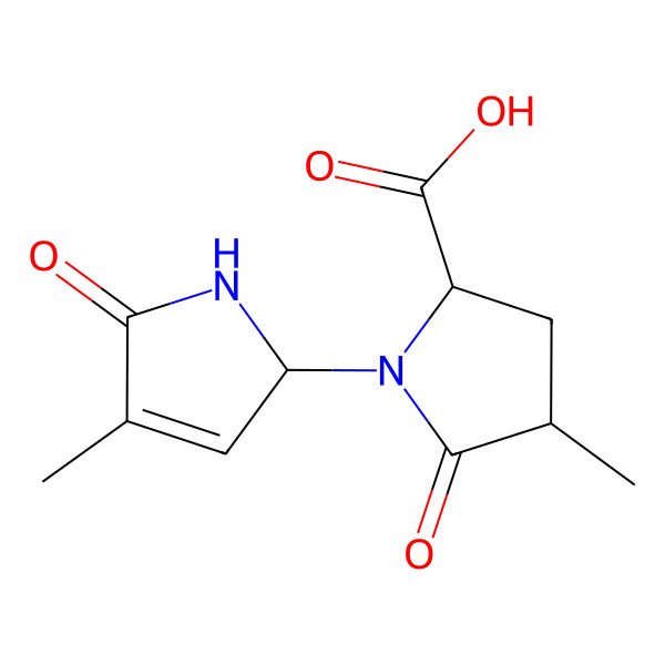 2D Structure of (2S,4R)-4-methyl-1-[(2R)-4-methyl-5-oxo-1,2-dihydropyrrol-2-yl]-5-oxopyrrolidine-2-carboxylic acid
