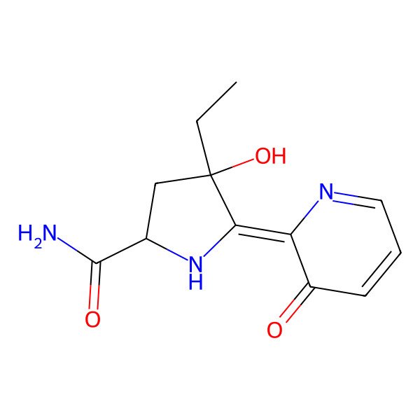 2D Structure of (2S,4R,5Z)-4-ethyl-4-hydroxy-5-(3-oxo-2-pyridinylidene)pyrrolidine-2-carboxamide
