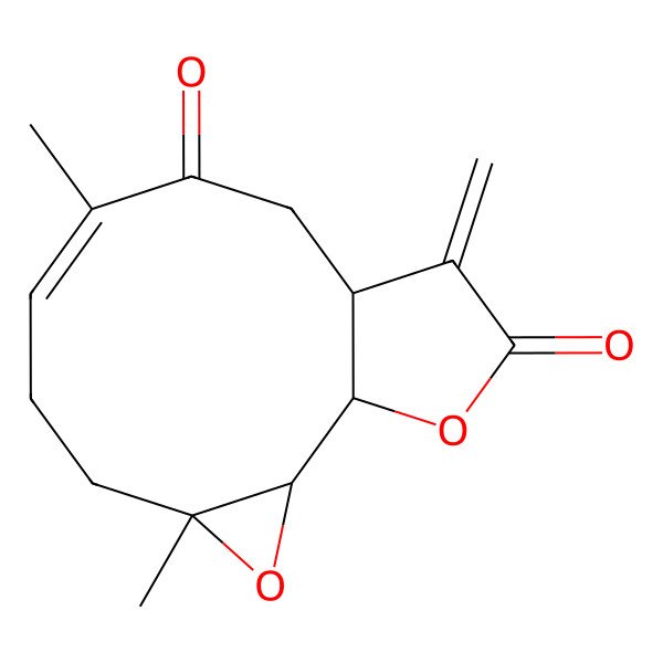 2D Structure of (2S,4R,7Z,11S)-4,8-dimethyl-12-methylidene-3,14-dioxatricyclo[9.3.0.02,4]tetradec-7-ene-9,13-dione