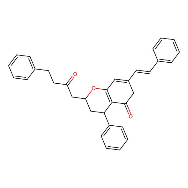 2D Structure of (2S,4S)-2-(2-oxo-4-phenylbutyl)-4-phenyl-7-[(E)-2-phenylethenyl]-2,3,4,6-tetrahydrochromen-5-one