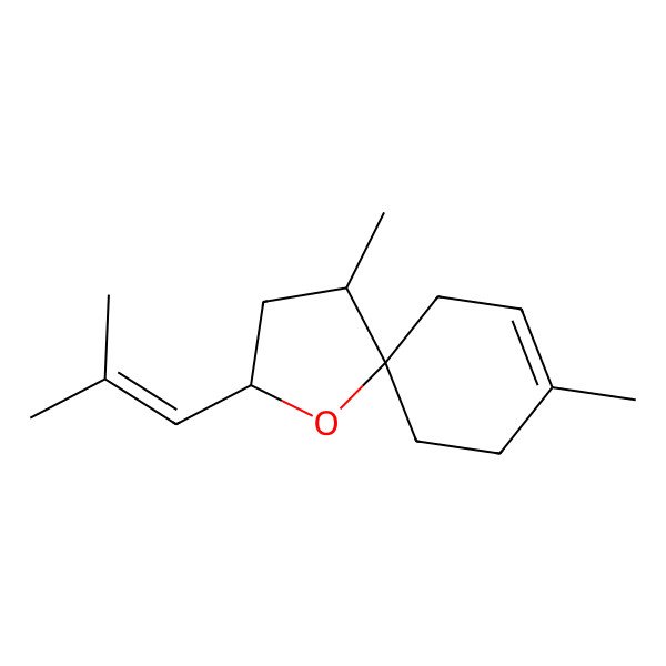 2D Structure of (2S,4S,5R)-4,8-dimethyl-2-(2-methylprop-1-enyl)-1-oxaspiro[4.5]dec-7-ene