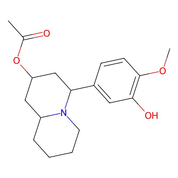 2D Structure of [(2S,4S,9aR)-4-(3-hydroxy-4-methoxyphenyl)-2,3,4,6,7,8,9,9a-octahydro-1H-quinolizin-2-yl] acetate