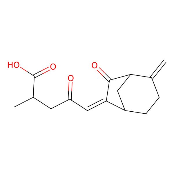 2D Structure of (2S,5E)-2-methyl-5-[(1R,5R)-2-methylidene-7-oxo-6-bicyclo[3.2.1]octanylidene]-4-oxopentanoic acid