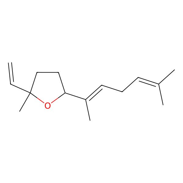 2D Structure of (2S,5R)-2-ethenyl-2-methyl-5-[(2E)-6-methylhepta-2,5-dien-2-yl]oxolane