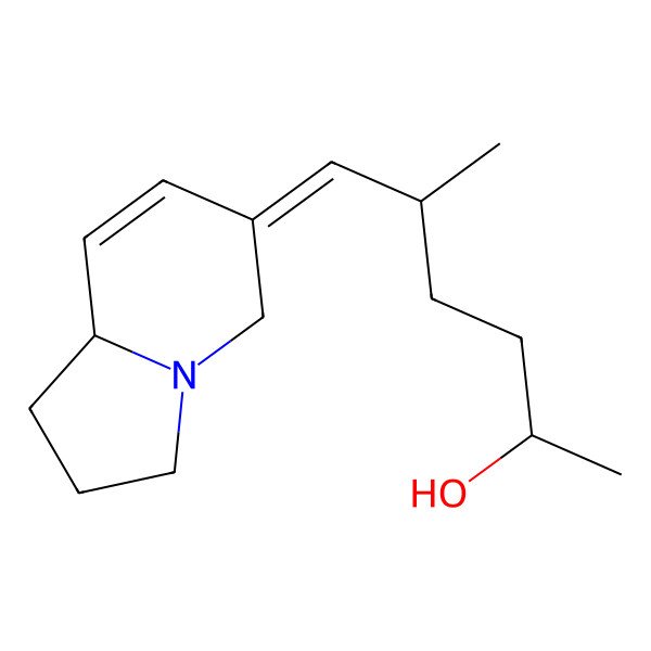 2D Structure of (2S,5R,6Z)-6-[(8aS)-2,3,5,8a-tetrahydro-1H-indolizin-6-ylidene]-5-methylhexan-2-ol