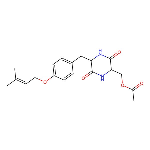 2D Structure of [(2S,5S)-5-[[4-(3-methylbut-2-enoxy)phenyl]methyl]-3,6-dioxopiperazin-2-yl]methyl acetate