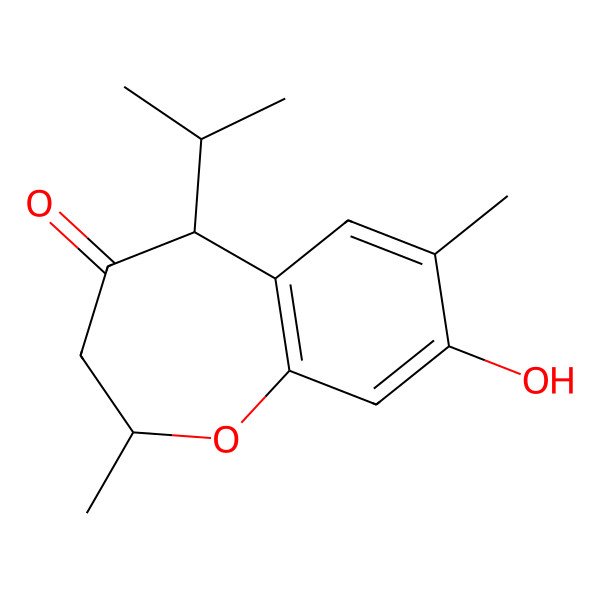 2D Structure of (2S,5S)-8-hydroxy-2,7-dimethyl-5-propan-2-yl-3,5-dihydro-2H-1-benzoxepin-4-one 2D Structure of (2S,5S)-8-hydroxy-2,7-dimethyl-5-propan-2-yl-3,5-dihydro-2H-1-benzoxepin-4-one