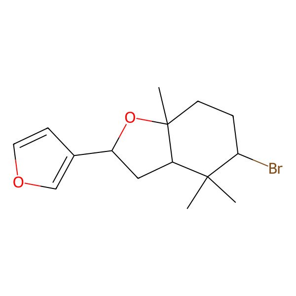 2D Structure of (2S,5S,7aS)-5-bromo-2-(furan-3-yl)-4,4,7a-trimethyl-2,3,3a,5,6,7-hexahydro-1-benzofuran