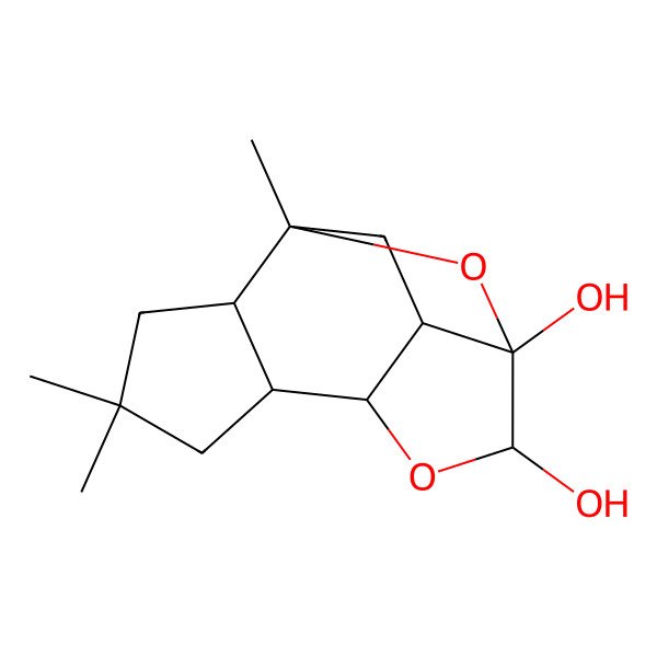 2D Structure of (2S,6R,9R,10R)-1,4,4-trimethyl-8,13-dioxatetracyclo[8.2.1.02,6.07,11]tridecane-9,10-diol