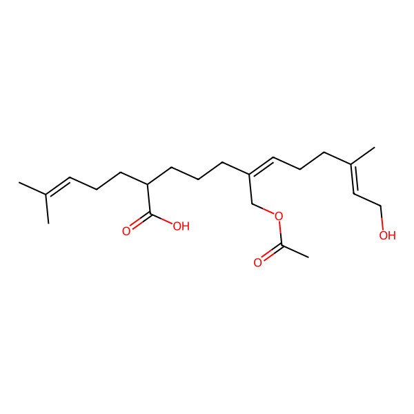 2D Structure of (2S,6Z,10E)-6-(acetyloxymethyl)-12-hydroxy-10-methyl-2-(4-methylpent-3-enyl)dodeca-6,10-dienoic acid 2D Structure of (2S,6Z,10E)-6-(acetyloxymethyl)-12-hydroxy-10-methyl-2-(4-methylpent-3-enyl)dodeca-6,10-dienoic acid