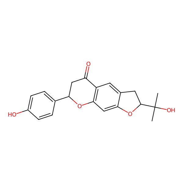 2D Structure of (2S,7S)-7-(4-hydroxyphenyl)-2-(2-hydroxypropan-2-yl)-2,3,6,7-tetrahydrofuro[3,2-g]chromen-5-one