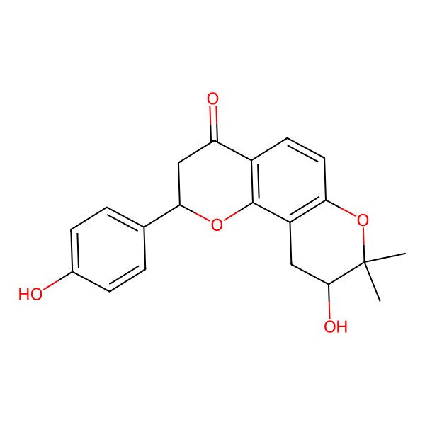 2D Structure of (2S,9R)-9-hydroxy-2-(4-hydroxyphenyl)-8,8-dimethyl-2,3,9,10-tetrahydropyrano[2,3-h]chromen-4-one