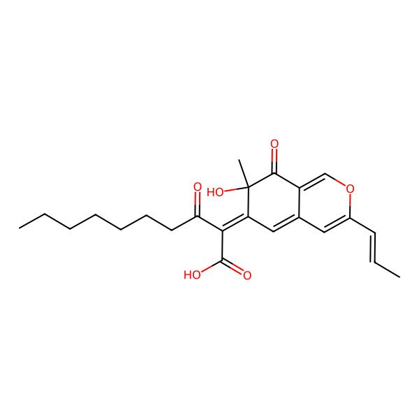2D Structure of (2Z)-2-[(7R)-7-hydroxy-7-methyl-8-oxo-3-[(E)-prop-1-enyl]isochromen-6-ylidene]-3-oxodecanoic acid