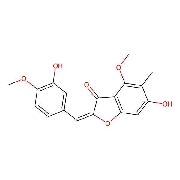 2D Structure of (2Z)-6-hydroxy-2-[(3-hydroxy-4-methoxyphenyl)methylidene]-4-methoxy-5-methyl-1-benzofuran-3-one