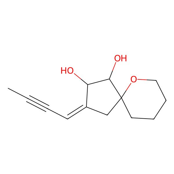 2D Structure of (2Z,3R,4S,5R)-2-but-2-ynylidene-6-oxaspiro[4.5]decane-3,4-diol