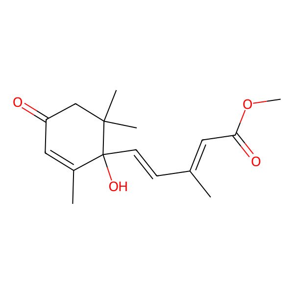2D Structure of (2Z,4E)-methyl 5-((S)-1-hydroxy-2,6,6-trimethyl-4-oxocyclohex-2-en-1-yl)-3-methylpenta-2,4-dienoate 2D Structure of (2Z,4E)-methyl 5-((S)-1-hydroxy-2,6,6-trimethyl-4-oxocyclohex-2-en-1-yl)-3-methylpenta-2,4-dienoate