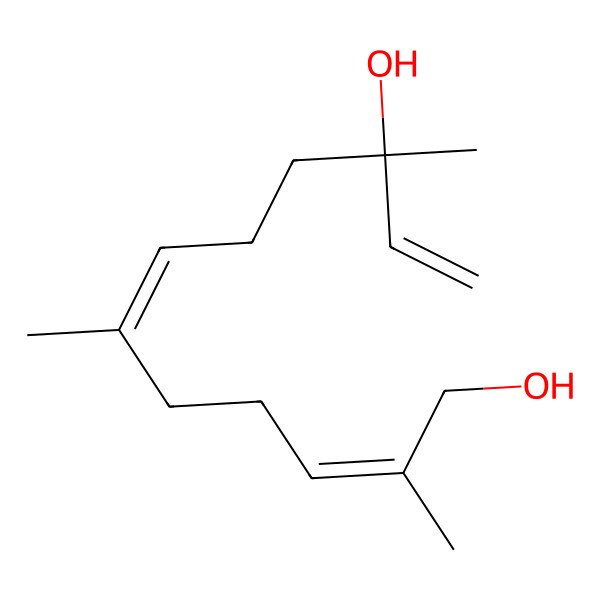 2D Structure of (2Z,6E,10S)-2,6,10-trimethyldodeca-2,6,11-triene-1,10-diol