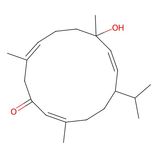 2D Structure of (2Z,6S,7E,9R,12E)-9-hydroxy-3,9,13-trimethyl-6-propan-2-ylcyclotetradeca-2,7,12-trien-1-one