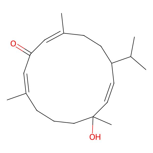 2D Structure of (2Z,6S,7E,9R,13Z)-9-hydroxy-3,9,13-trimethyl-6-propan-2-ylcyclotetradeca-2,7,13-trien-1-one