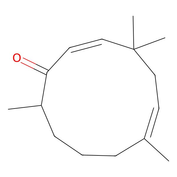 2D Structure of (2Z,6Z)-4,4,7,11-tetramethylcycloundeca-2,6-dien-1-one 2D Structure of (2Z,6Z)-4,4,7,11-tetramethylcycloundeca-2,6-dien-1-one