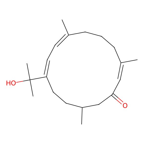 2D Structure of (2Z,7E,9E,13R)-10-(2-hydroxypropan-2-yl)-3,7,13-trimethylcyclotetradeca-2,7,9-trien-1-one