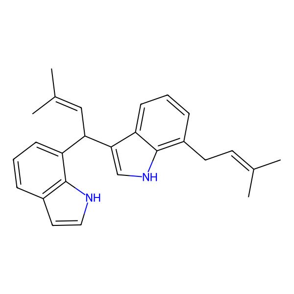 2D Structure of 3-[1-(1H-indol-7-yl)-3-methylbut-2-enyl]-7-(3-methylbut-2-enyl)-1H-indole