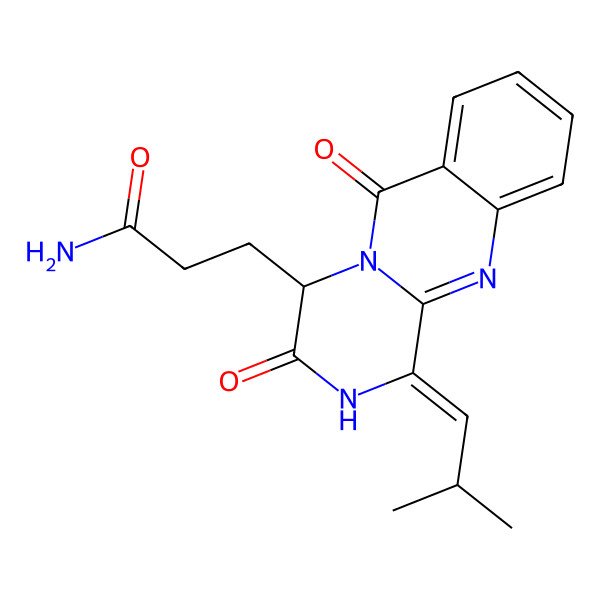 2D Structure of 3-[1-(2-methylpropylidene)-3,6-dioxo-4H-pyrazino[2,1-b]quinazolin-4-yl]propanamide