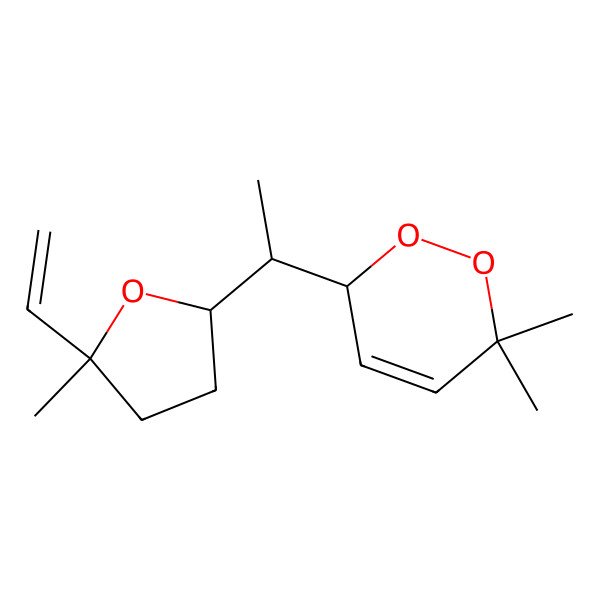 2D Structure of 3-[1-[(2R,5S)-5-ethenyl-5-methyloxolan-2-yl]ethyl]-6,6-dimethyl-3H-1,2-dioxine