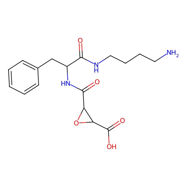 2D Structure of 3-[[1-(4-Aminobutylamino)-1-oxo-3-phenylpropan-2-yl]carbamoyl]oxirane-2-carboxylic acid