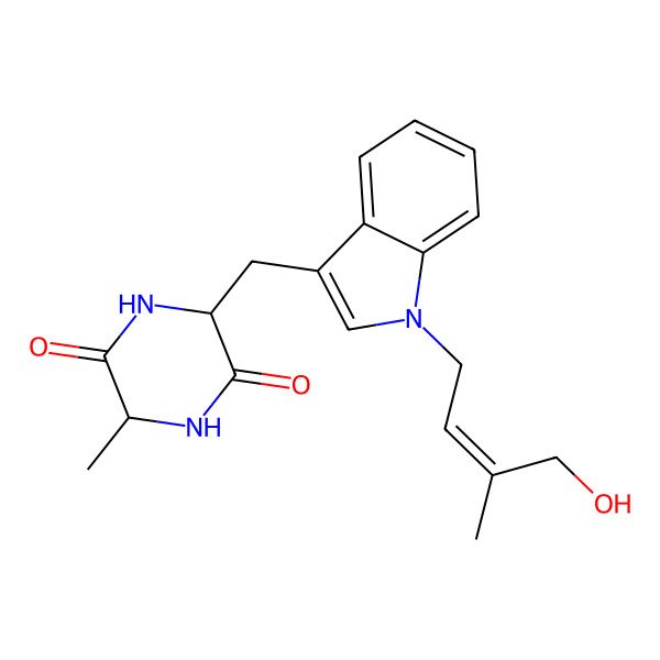 2D Structure of 3-[[1-(4-Hydroxy-3-methylbut-2-enyl)indol-3-yl]methyl]-6-methylpiperazine-2,5-dione