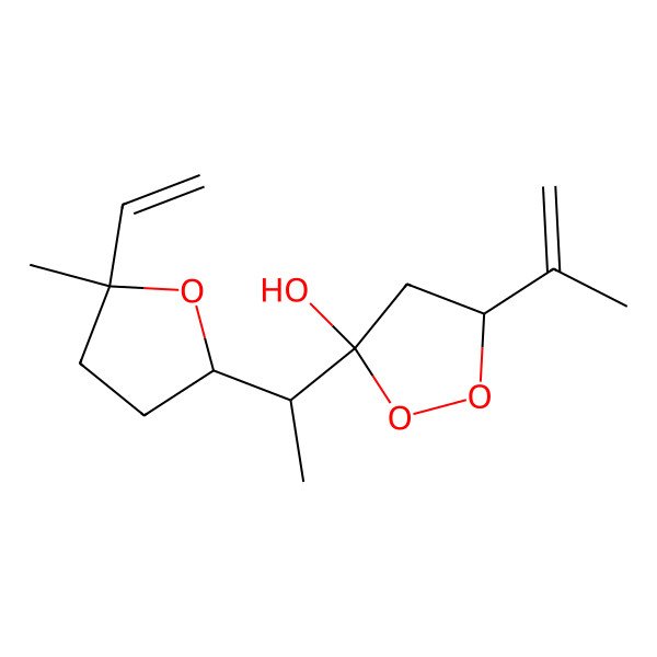 2D Structure of 3-[1-(5-Ethenyl-5-methyloxolan-2-yl)ethyl]-5-prop-1-en-2-yldioxolan-3-ol