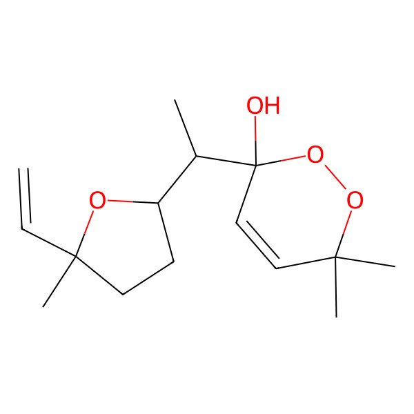 2D Structure of 3-[1-(5-Ethenyl-5-methyloxolan-2-yl)ethyl]-6,6-dimethyl-1,2-dioxin-3-ol