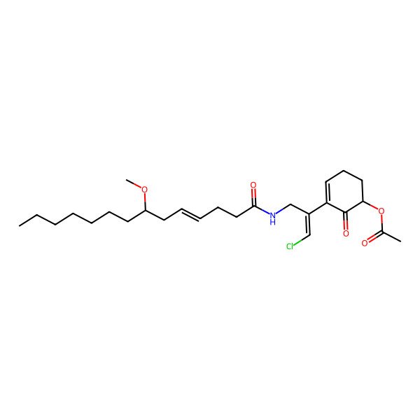 2D Structure of [3-[1-Chloro-3-(7-methoxytetradec-4-enoylamino)prop-1-en-2-yl]-2-oxocyclohex-3-en-1-yl] acetate