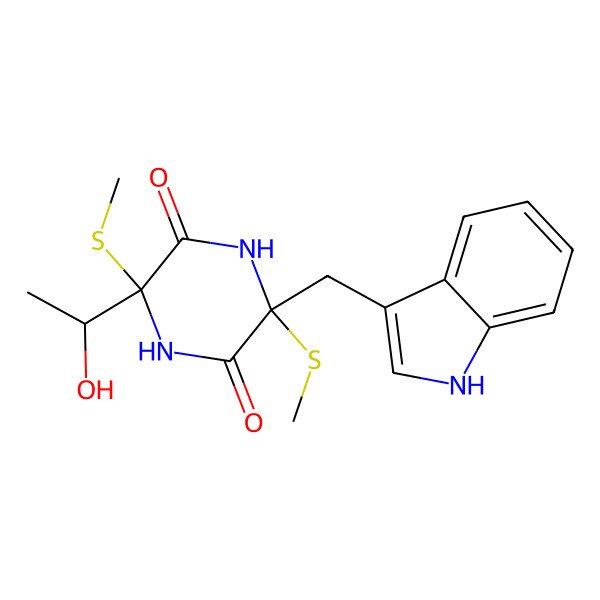 2D Structure of 3-(1-hydroxyethyl)-6-(1H-indol-3-ylmethyl)-3,6-bis(methylsulfanyl)piperazine-2,5-dione