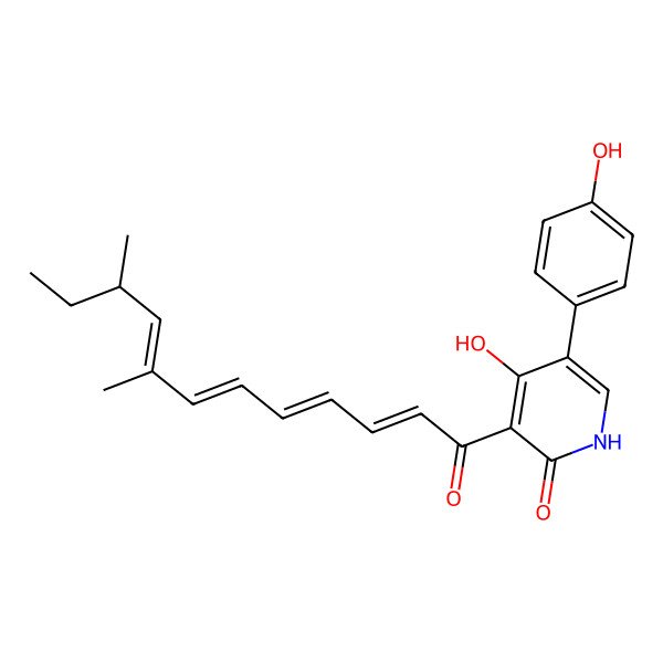 2D Structure of 3-[(10R)-8,10-dimethyldodeca-2,4,6,8-tetraenoyl]-4-hydroxy-5-(4-hydroxyphenyl)-1H-pyridin-2-one
