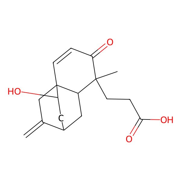 2D Structure of 3-(11-Hydroxy-5-methyl-9-methylidene-4-oxo-5-tricyclo[6.2.2.01,6]dodec-2-enyl)propanoic acid