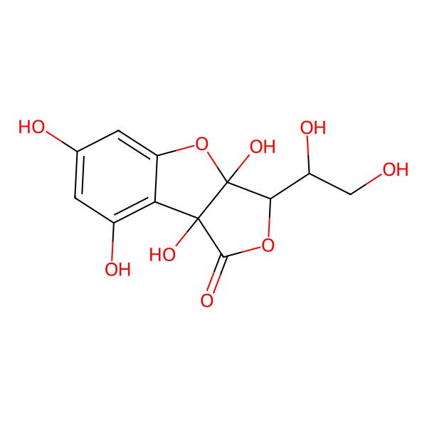 2D Structure of 3-(1,2-dihydroxyethyl)-3a,6,8,8b-tetrahydroxy-3H-furo[3,4-b][1]benzofuran-1-one