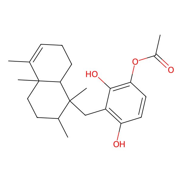 2D Structure of [3-[(1,2,4a,5-Tetramethyl-2,3,4,7,8,8a-hexahydronaphthalen-1-yl)methyl]-2,4-dihydroxyphenyl] acetate