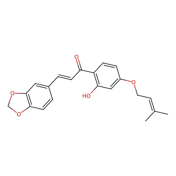 2D Structure of 3-(1,3-Benzodioxol-5-yl)-1-[2-hydroxy-4-(3-methylbut-2-enoxy)phenyl]prop-2-en-1-one