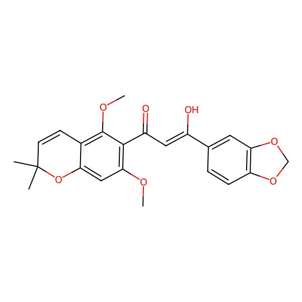 2D Structure of 3-(1,3-Benzodioxol-5-yl)-1-(5,7-dimethoxy-2,2-dimethylchromen-6-yl)-3-hydroxyprop-2-en-1-one