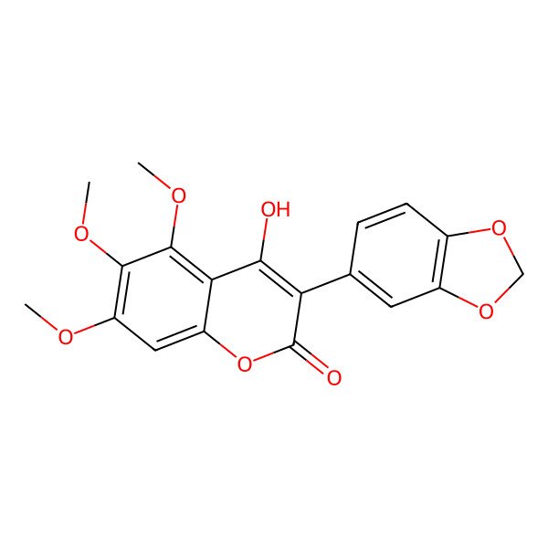 2D Structure of 3-(1,3-Benzodioxol-5-yl)-4-hydroxy-5,6,7-trimethoxychromen-2-one 2D Structure of 3-(1,3-Benzodioxol-5-yl)-4-hydroxy-5,6,7-trimethoxychromen-2-one