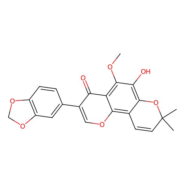 2D Structure of 3-(1,3-Benzodioxol-5-yl)-6-hydroxy-5-methoxy-8,8-dimethylpyrano[2,3-h]chromen-4-one