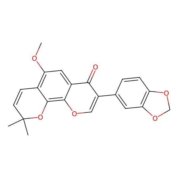 2D Structure of 3-(1,3-Benzodioxol-5-yl)-6-methoxy-9,9-dimethylpyrano[3,2-h]chromen-4-one