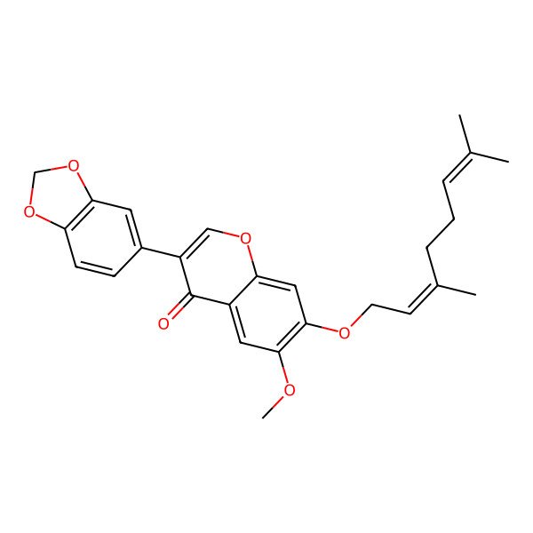 2D Structure of 3-(1,3-benzodioxol-5-yl)-7-[(2E)-3,7-dimethylocta-2,6-dienoxy]-6-methoxychromen-4-one