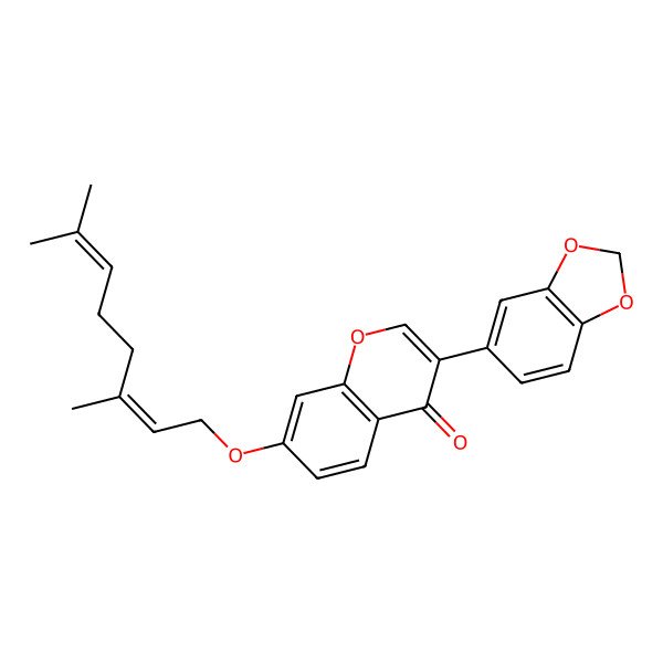 2D Structure of 3-(1,3-benzodioxol-5-yl)-7-[(2E)-3,7-dimethylocta-2,6-dienoxy]chromen-4-one