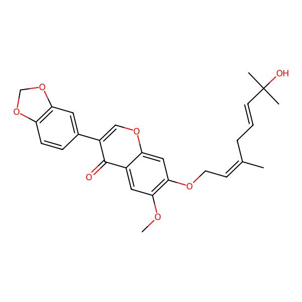 2D Structure of 3-(1,3-benzodioxol-5-yl)-7-[(2E,5E)-7-hydroxy-3,7-dimethylocta-2,5-dienoxy]-6-methoxychromen-4-one