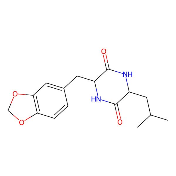 2D Structure of 3-(1,3-Benzodioxol-5-ylmethyl)-6-(2-methylpropyl)piperazine-2,5-dione