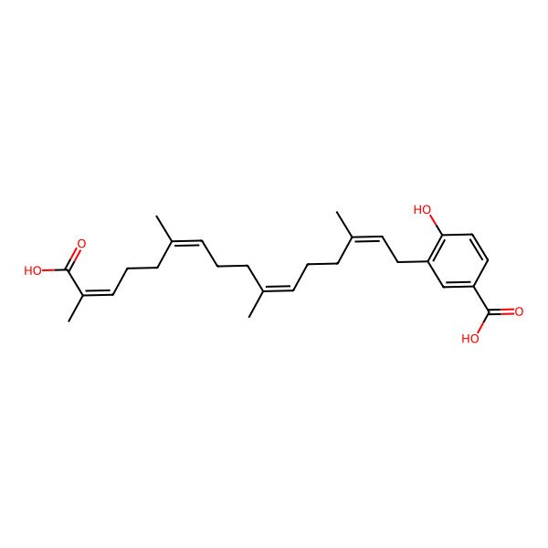 2D Structure of 3-(15-Carboxy-3,7,11-trimethylhexadeca-2,6,10,14-tetraenyl)-4-hydroxybenzoic acid