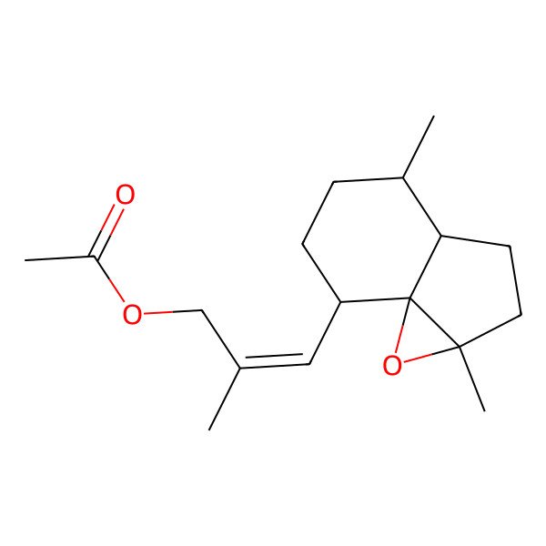 2D Structure of [3-(1a,4-dimethyl-3,3a,4,5,6,7-hexahydro-2H-indeno[1,7a-b]oxiren-7-yl)-2-methylprop-2-enyl] acetate