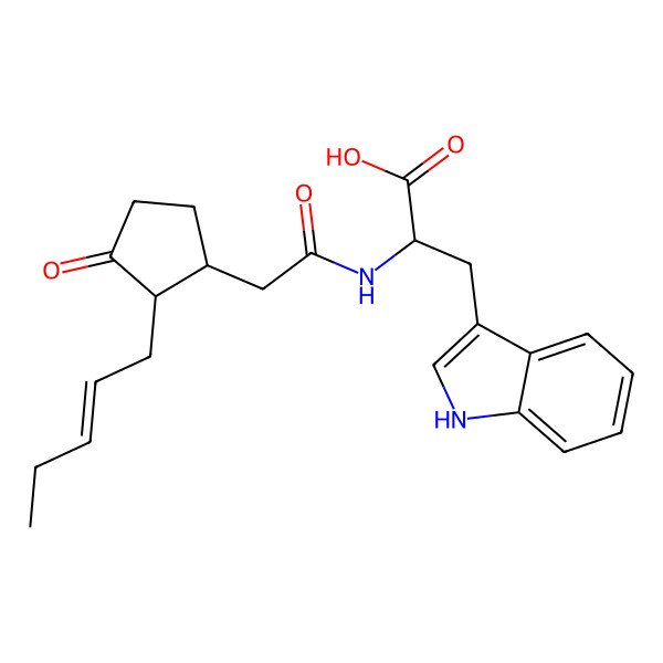 2D Structure of 3-(1H-indol-3-yl)-2-[[2-(3-oxo-2-pent-2-enylcyclopentyl)acetyl]amino]propanoic acid